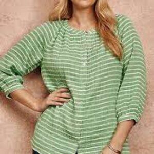 Cotton-Gauze Striped Button-Front Top